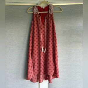 Miami Red Paisley Mini Dress with Crochet Straps & Tassels